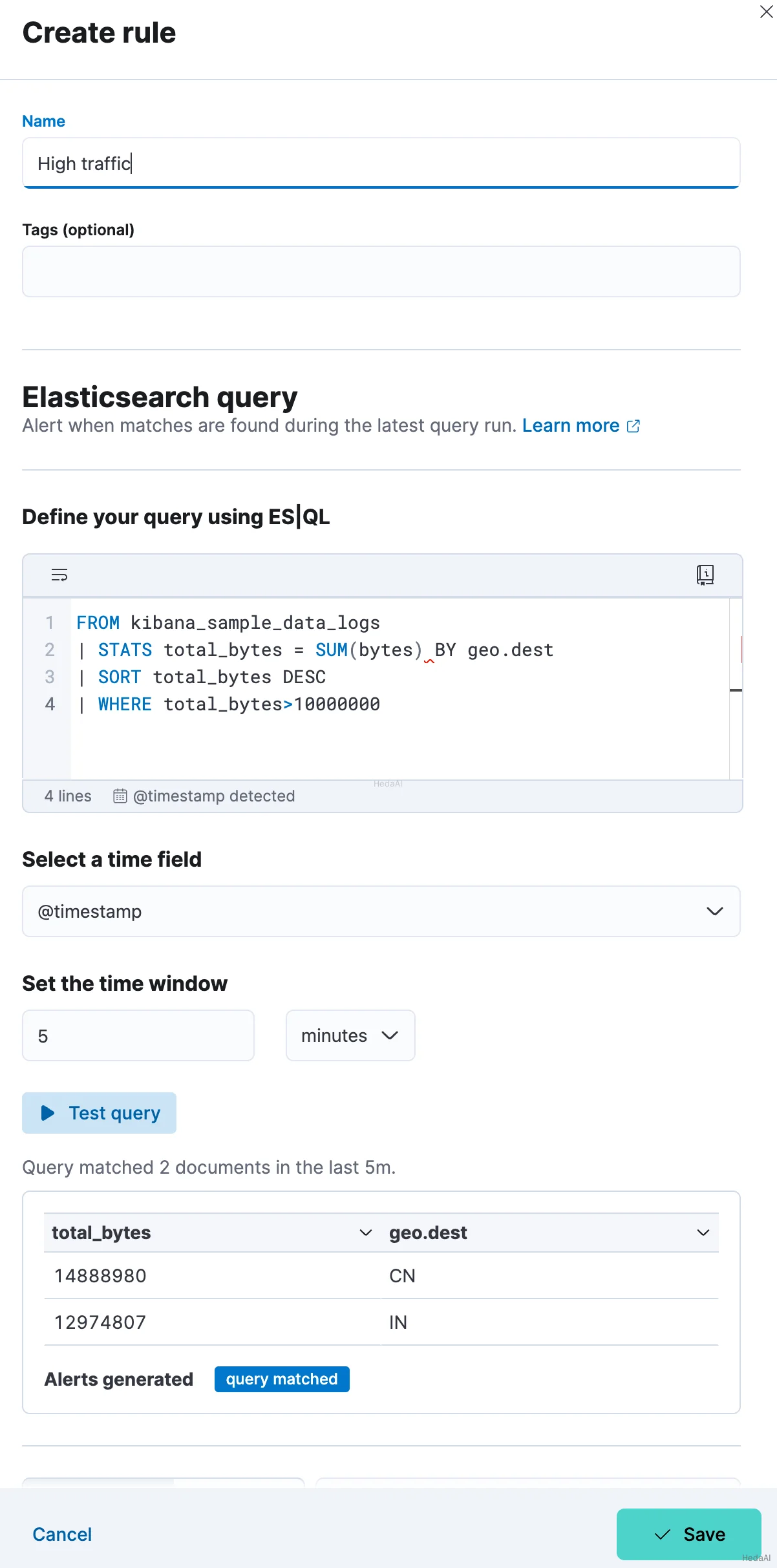 esql kibana create rule