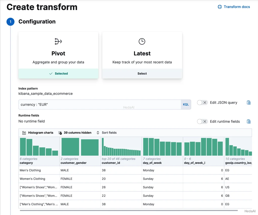 Kibana でのシンプルな変換の作成