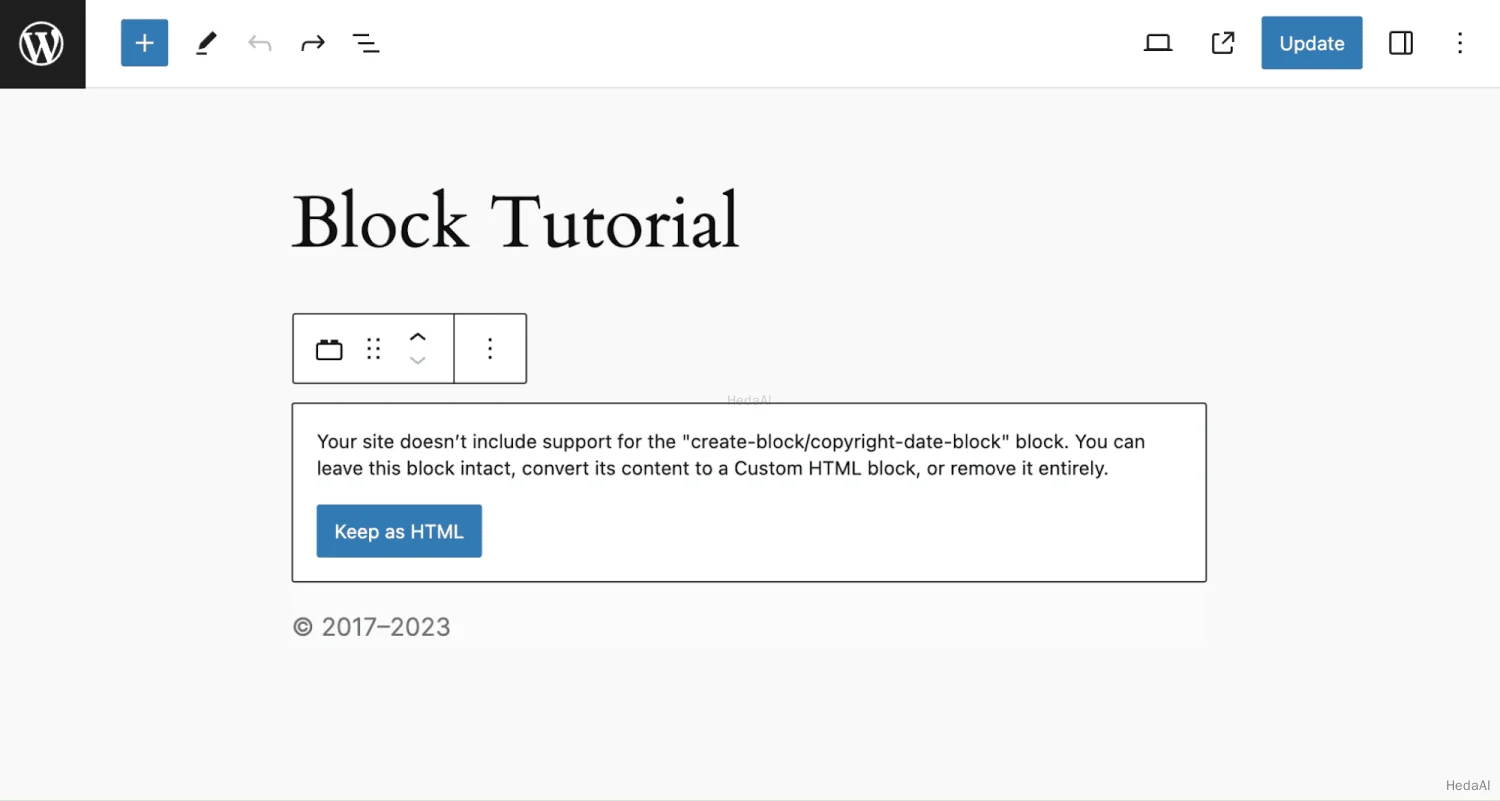 ブロックタイプが存在しないときのエディタ内のエラーメッセージ